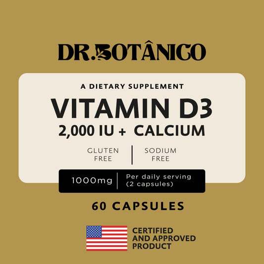 Vitamin D3 2000 IU + Calcium 1000mg – Immunity & Bone Health | Dr. Botanico (60 Capsules)