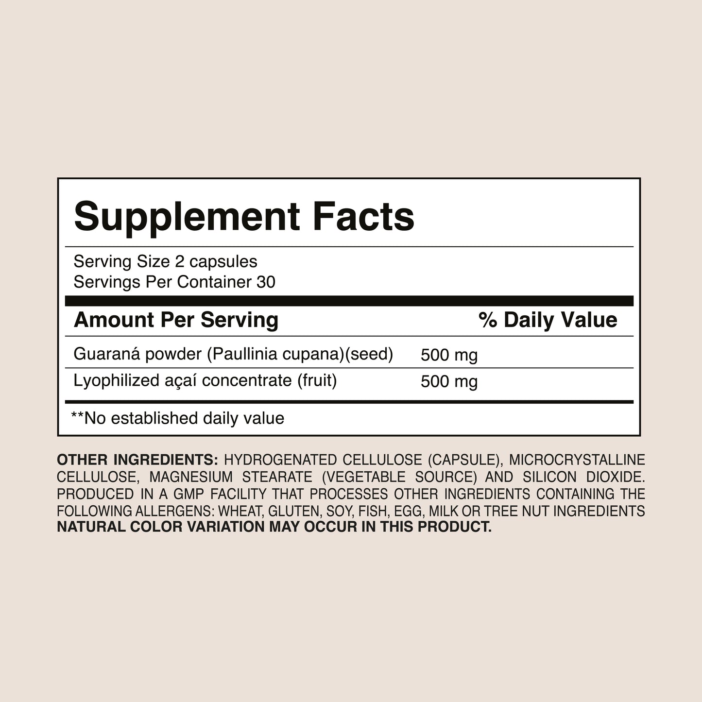 Guarana + Acai 1000mg – Natural Energy & Antioxidants | Dr. Botanico (60 Capsules)