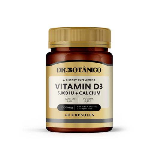 Vitamin D3 5000 IU + Calcium 1000mg – High Potency Bone Support | Dr. Botanico (60 Capsules) 
