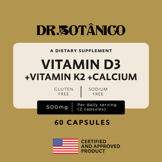 Bone and Heart Support - Vitamin D3 + K2 + Calcium - Dr. Botanico (60 Capsules) 