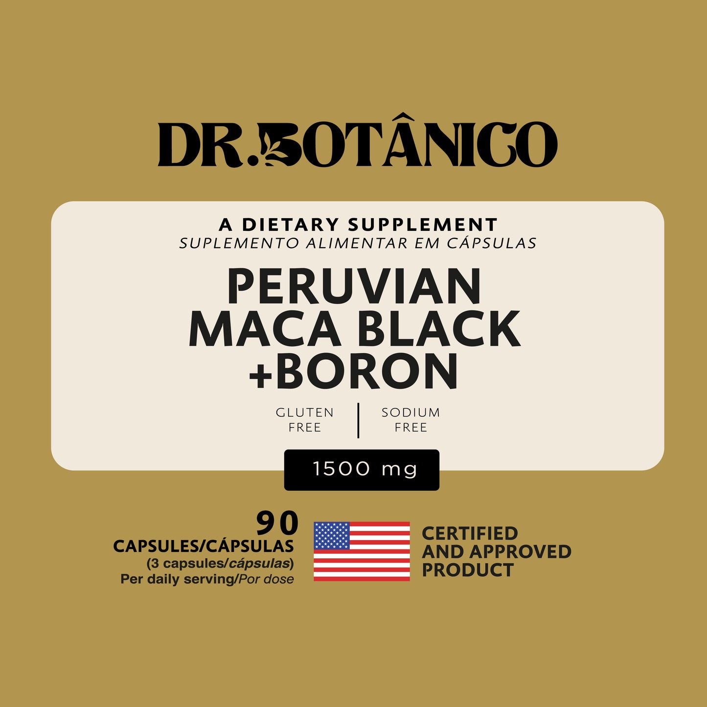 Peruvian Black Maca + Boron 1500mg – Endurance &amp; Testosterone | Dr. Botanico (90 Capsules)