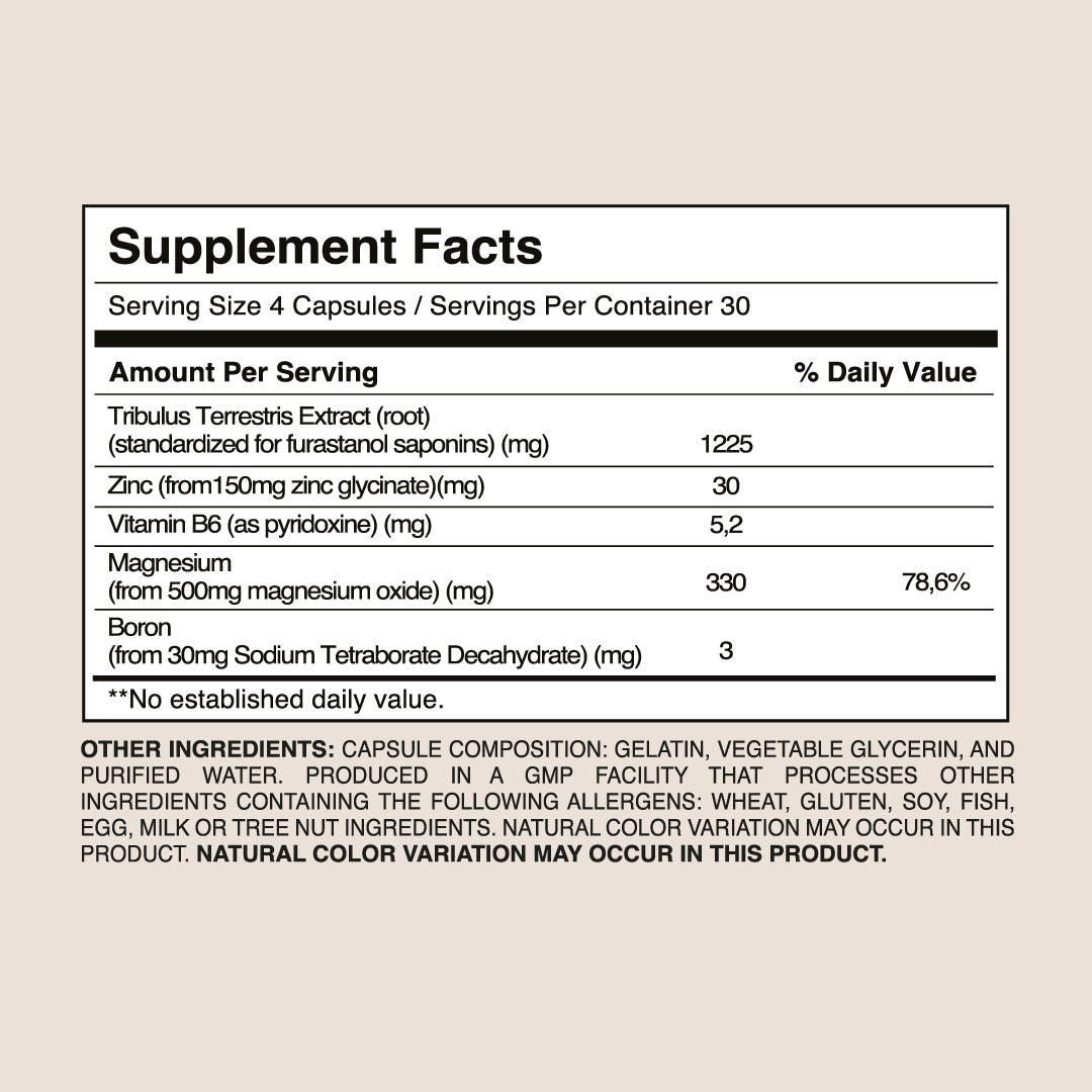 Tribulus + ZMA + Boron 2000mg – Testosterone &amp; Performance | Dr. Botanico (120 Capsules)