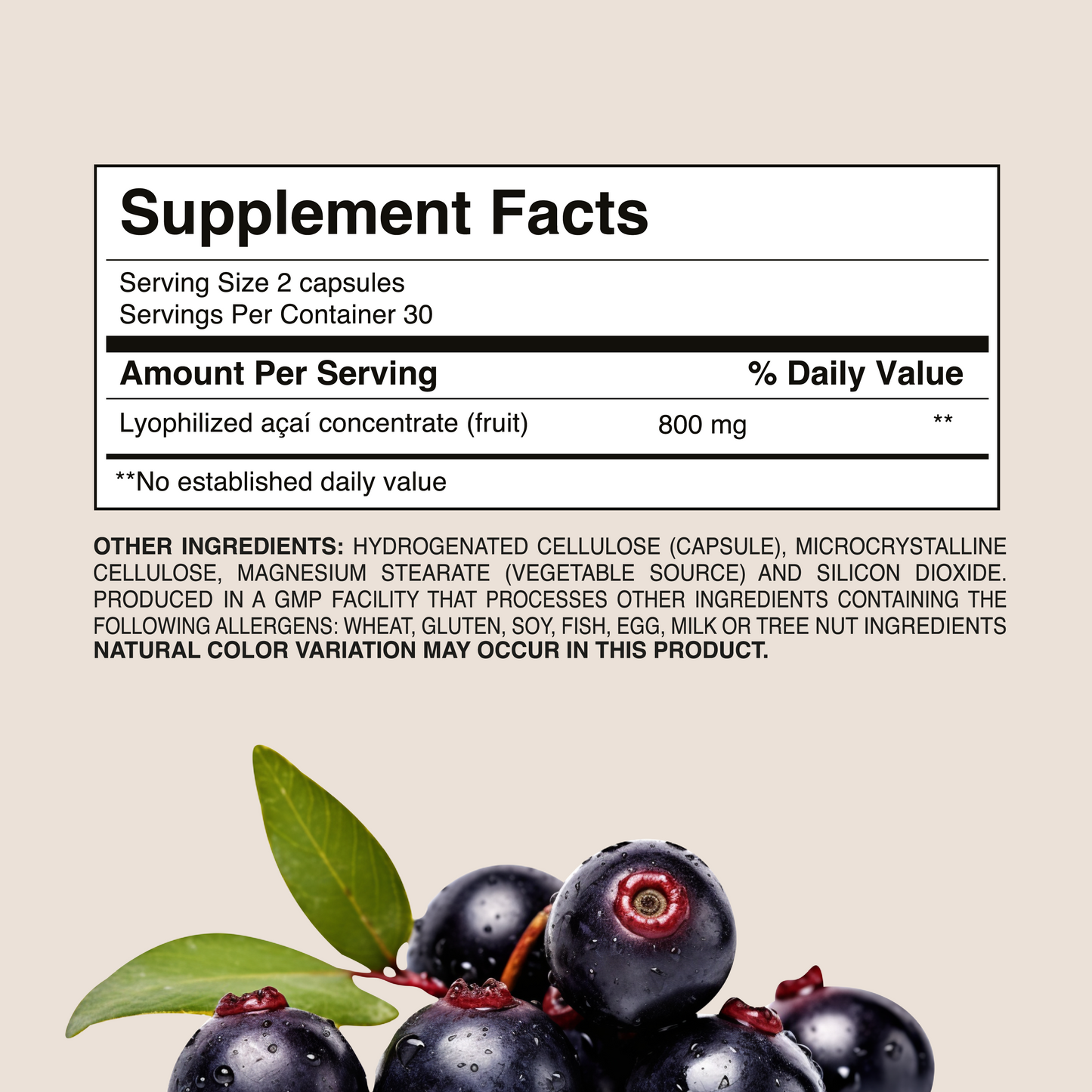 Acai Berry 800mg – Immune &amp; Skin Support | Dr. Botanico (60 Capsules)