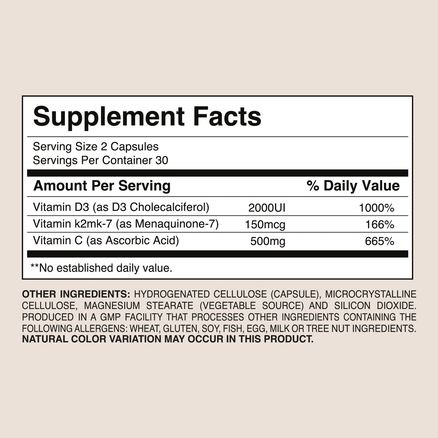 Mega D3 + K2 MK7 500mg – High Potency Bone &amp; Immune Support | Dr. Botanico (60 Capsules) 