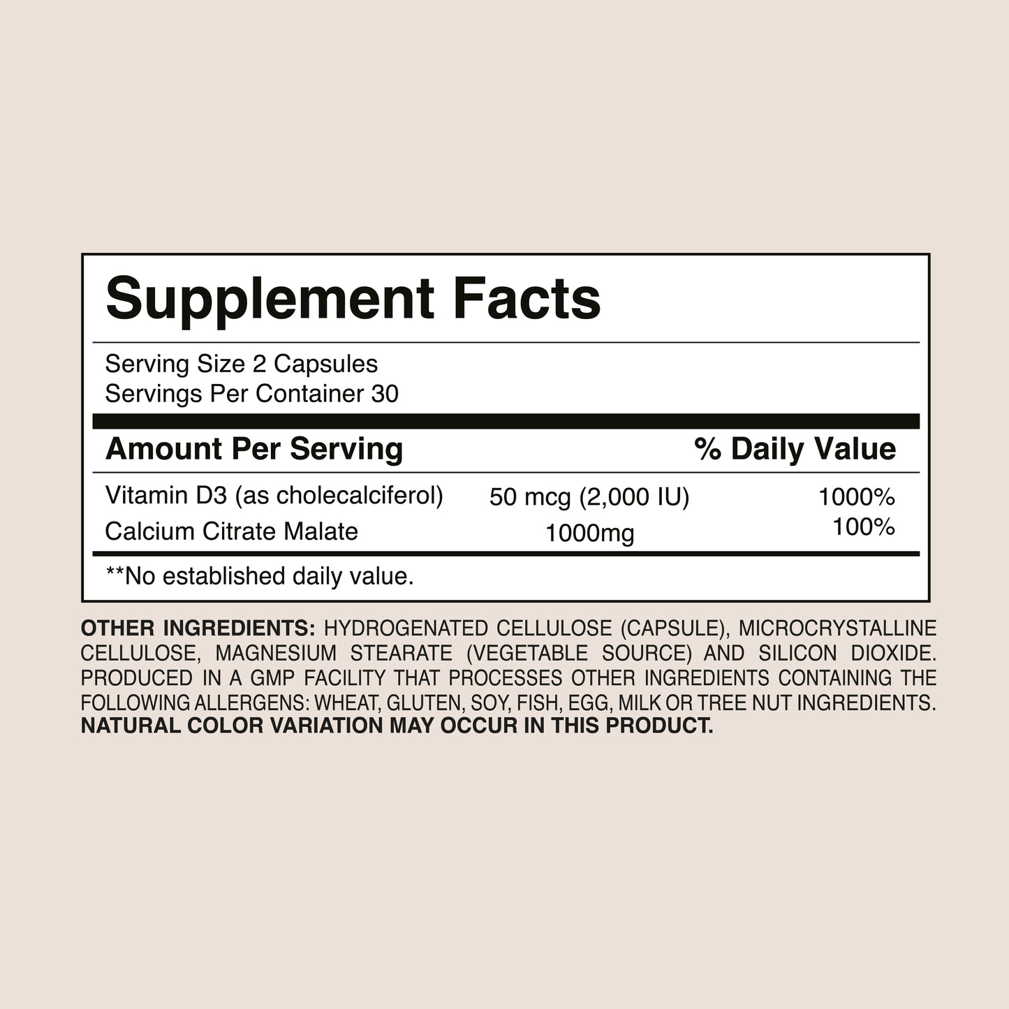 Vitamin D3 2000 IU + Calcium 1000mg – Immunity &amp; Bone Health | Dr. Botanico (60 Capsules)